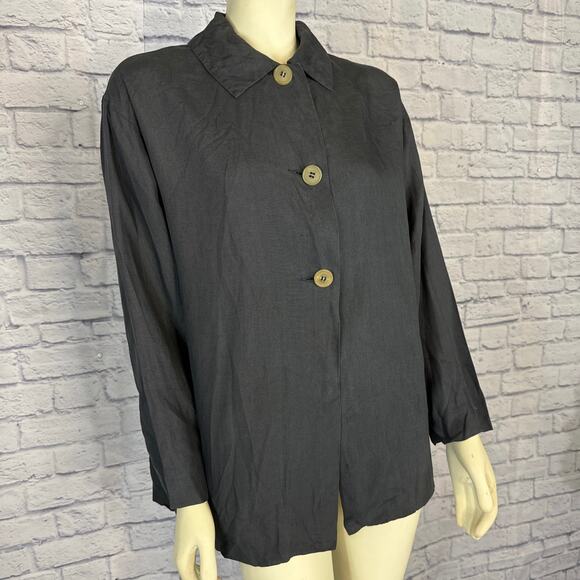 Vintage 90’s LAT NAYLOR THINK TANK black linen top/ jacket size medium to large - Picture 3 of 12